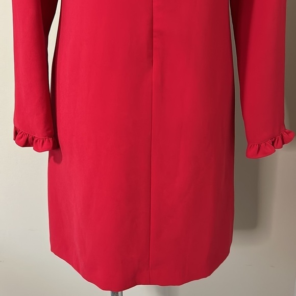 Shoshanna Melody Dress Ruby Red High Neck Long Sleeve Ruffle Neck Dress Sz 6 - Picture 11 of 16